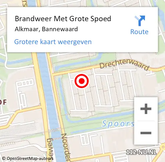 Locatie op kaart van de 112 melding: Brandweer Met Grote Spoed Naar Alkmaar, Bannewaard op 10 oktober 2019 00:01