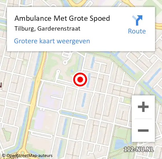 Locatie op kaart van de 112 melding: Ambulance Met Grote Spoed Naar Tilburg, Garderenstraat op 10 oktober 2019 01:29