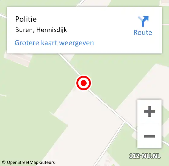 Locatie op kaart van de 112 melding: Politie Buren, Hennisdijk op 10 oktober 2019 06:53