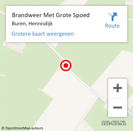 Locatie op kaart van de 112 melding: Brandweer Met Grote Spoed Naar Buren, Hennisdijk op 10 oktober 2019 06:53