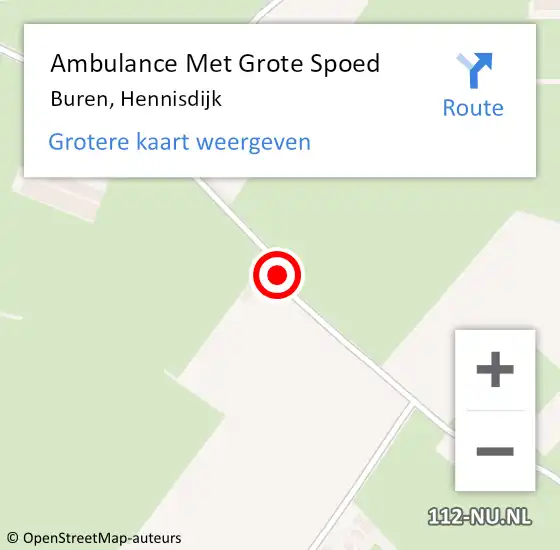 Locatie op kaart van de 112 melding: Ambulance Met Grote Spoed Naar Buren, Hennisdijk op 10 oktober 2019 06:54