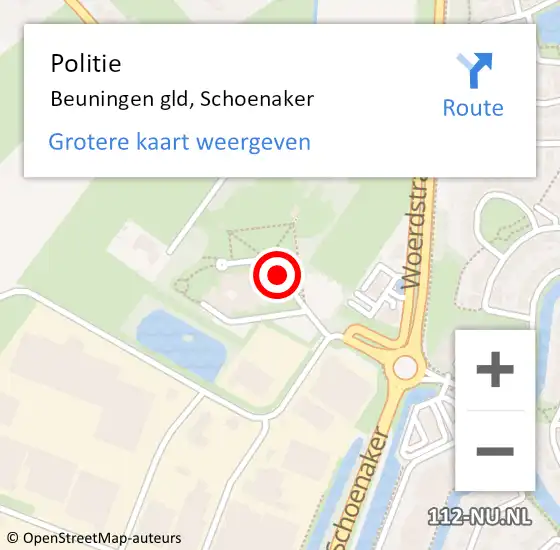 Locatie op kaart van de 112 melding: Politie Beuningen gld, Schoenaker op 10 oktober 2019 08:02