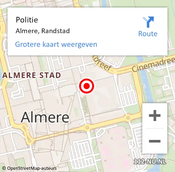 Locatie op kaart van de 112 melding: Politie Almere, Randstad op 10 oktober 2019 08:03