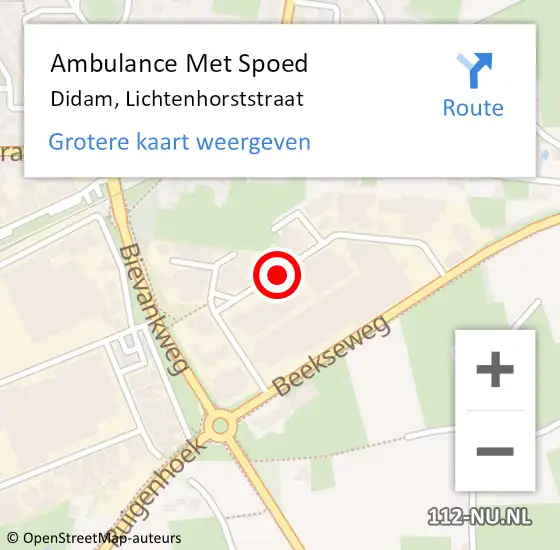 Locatie op kaart van de 112 melding: Ambulance Met Spoed Naar Didam, Lichtenhorststraat op 10 oktober 2019 10:14