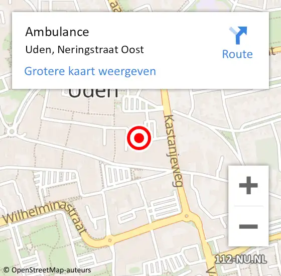 Locatie op kaart van de 112 melding: Ambulance Uden, Neringstraat Oost op 10 oktober 2019 13:33