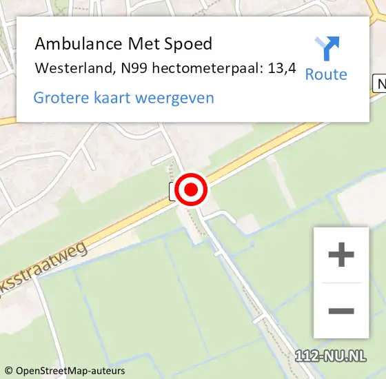 Locatie op kaart van de 112 melding: Ambulance Met Spoed Naar Westerland, N99 hectometerpaal: 13,4 op 10 oktober 2019 13:52