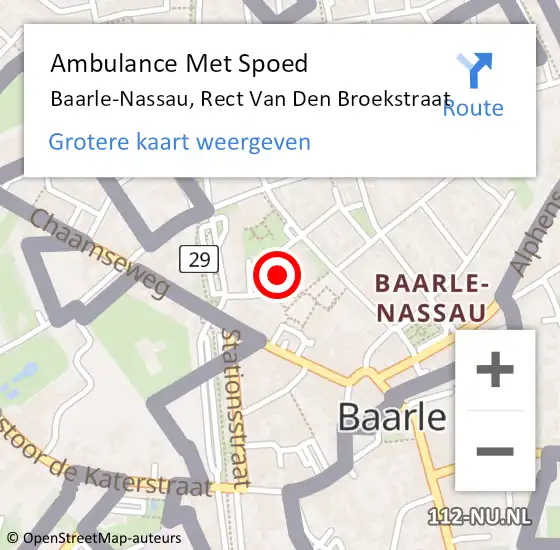Locatie op kaart van de 112 melding: Ambulance Met Spoed Naar Baarle-Nassau, Rect Van Den Broekstraat op 10 oktober 2019 15:35