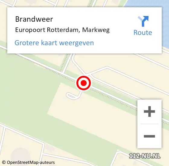 Locatie op kaart van de 112 melding: Brandweer Europoort Rotterdam, Markweg op 10 oktober 2019 15:40