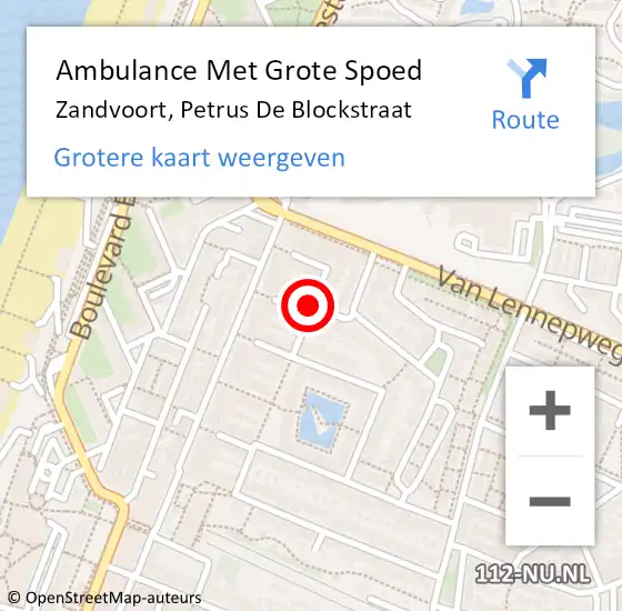 Locatie op kaart van de 112 melding: Ambulance Met Grote Spoed Naar Zandvoort, Petrus De Blockstraat op 10 oktober 2019 17:08