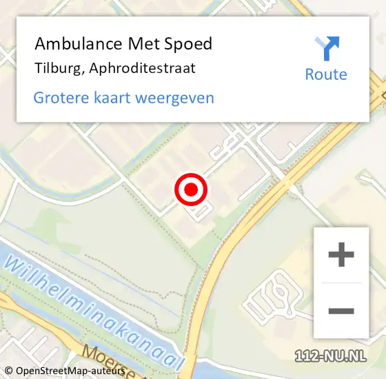 Locatie op kaart van de 112 melding: Ambulance Met Spoed Naar Tilburg, Aphroditestraat op 10 oktober 2019 19:28
