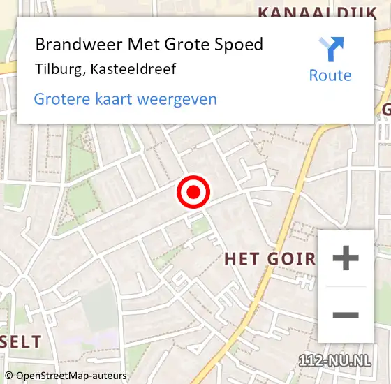Locatie op kaart van de 112 melding: Brandweer Met Grote Spoed Naar Tilburg, Kasteeldreef op 10 oktober 2019 21:22