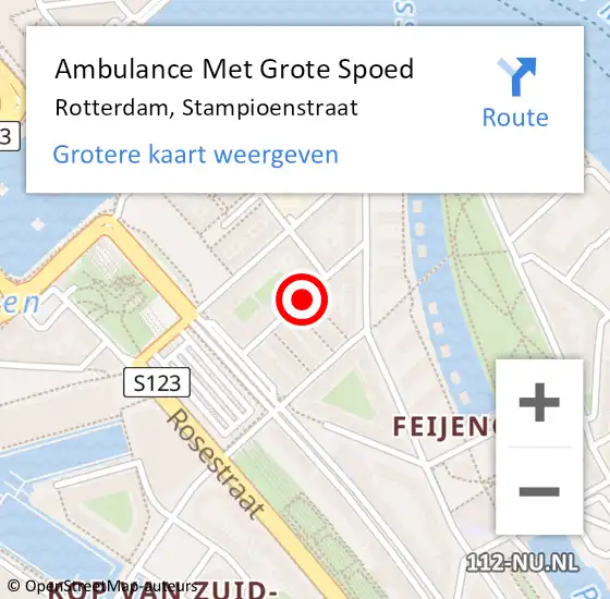 Locatie op kaart van de 112 melding: Ambulance Met Grote Spoed Naar Rotterdam, Stampioenstraat op 11 oktober 2019 02:04
