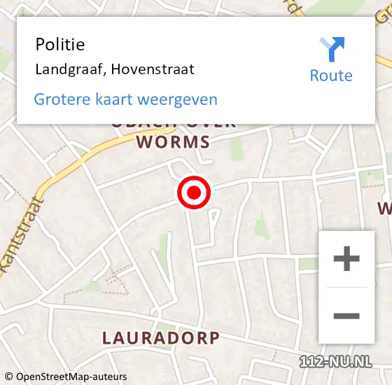 Locatie op kaart van de 112 melding: Politie Landgraaf, Hovenstraat op 11 oktober 2019 08:07