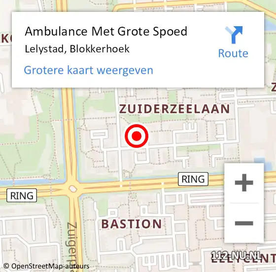Locatie op kaart van de 112 melding: Ambulance Met Grote Spoed Naar Lelystad, Blokkerhoek op 11 oktober 2019 08:30