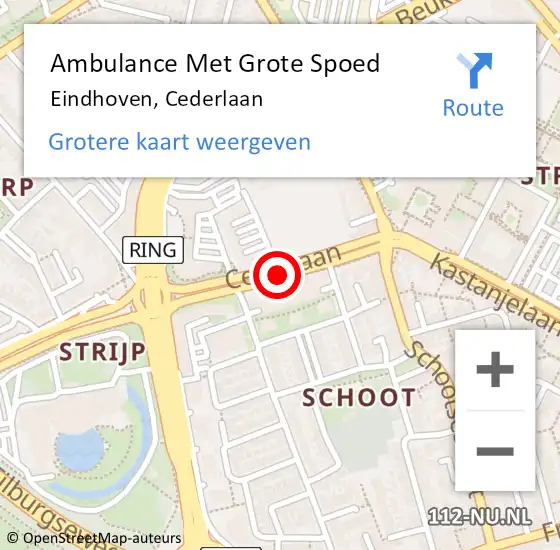 Locatie op kaart van de 112 melding: Ambulance Met Grote Spoed Naar Eindhoven, Cederlaan op 11 oktober 2019 09:40