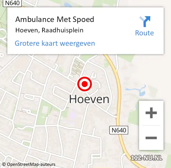 Locatie op kaart van de 112 melding: Ambulance Met Spoed Naar Hoeven, Raadhuisplein op 11 oktober 2019 12:40