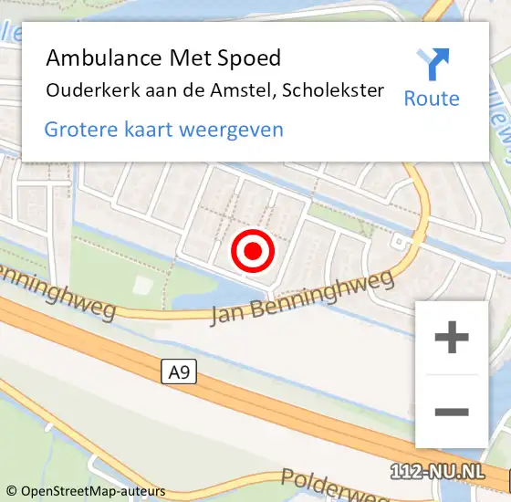 Locatie op kaart van de 112 melding: Ambulance Met Spoed Naar Ouderkerk aan de Amstel, Scholekster op 11 oktober 2019 15:01