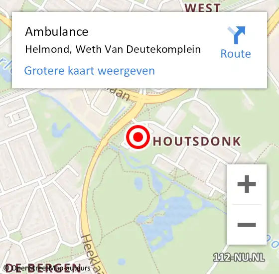 Locatie op kaart van de 112 melding: Ambulance Helmond, Weth Van Deutekomplein op 11 oktober 2019 19:05