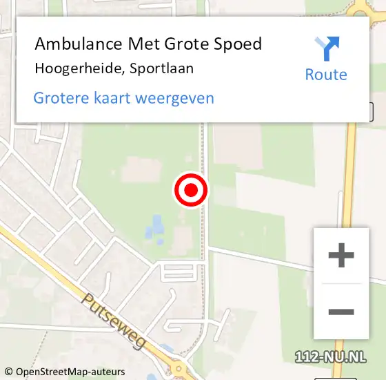 Locatie op kaart van de 112 melding: Ambulance Met Grote Spoed Naar Hoogerheide, Sportlaan op 11 oktober 2019 20:36
