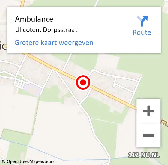 Locatie op kaart van de 112 melding: Ambulance Ulicoten, Dorpsstraat op 11 oktober 2019 20:42