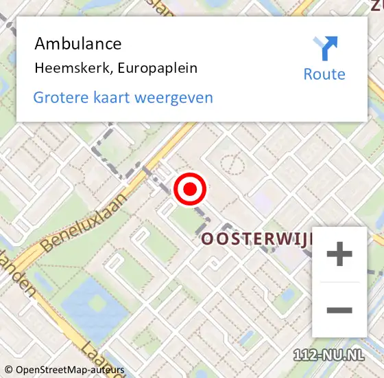 Locatie op kaart van de 112 melding: Ambulance Heemskerk, Europaplein op 11 oktober 2019 23:45