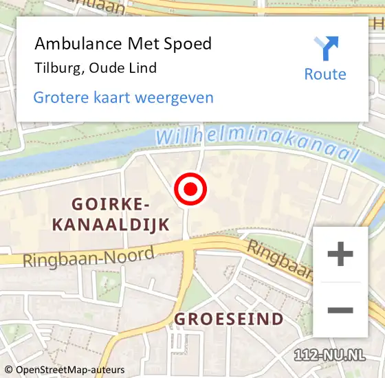 Locatie op kaart van de 112 melding: Ambulance Met Spoed Naar Tilburg, Oude Lind op 11 oktober 2019 23:57