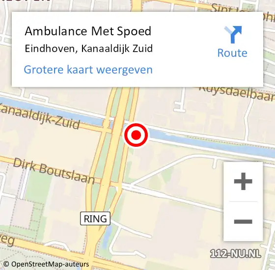 Locatie op kaart van de 112 melding: Ambulance Met Spoed Naar Eindhoven, Kanaaldijk Zuid op 12 oktober 2019 01:39