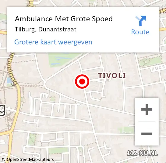 Locatie op kaart van de 112 melding: Ambulance Met Grote Spoed Naar Tilburg, Dunantstraat op 12 oktober 2019 19:35