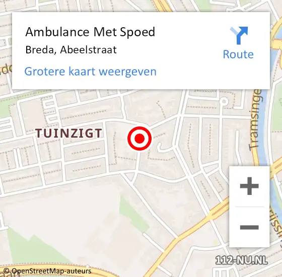 Locatie op kaart van de 112 melding: Ambulance Met Spoed Naar Breda, Abeelstraat op 12 oktober 2019 20:34