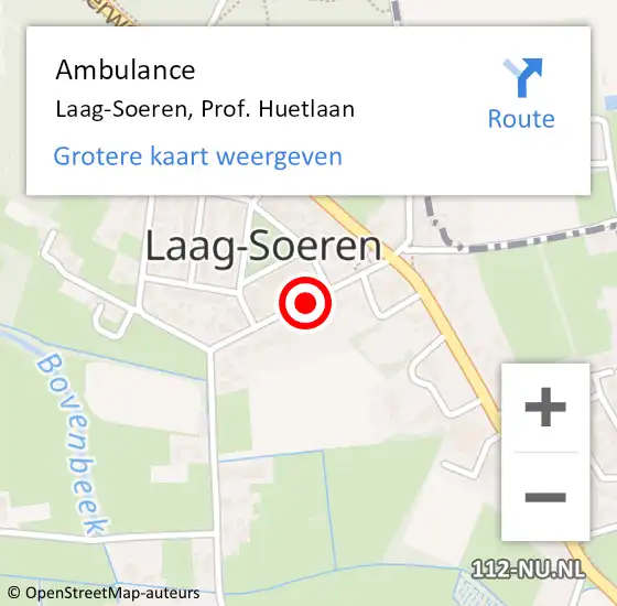 Locatie op kaart van de 112 melding: Ambulance Laag-Soeren, Prof. Huetlaan op 12 oktober 2019 22:28