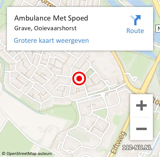 Locatie op kaart van de 112 melding: Ambulance Met Spoed Naar Grave, Ooievaarshorst op 13 oktober 2019 01:53