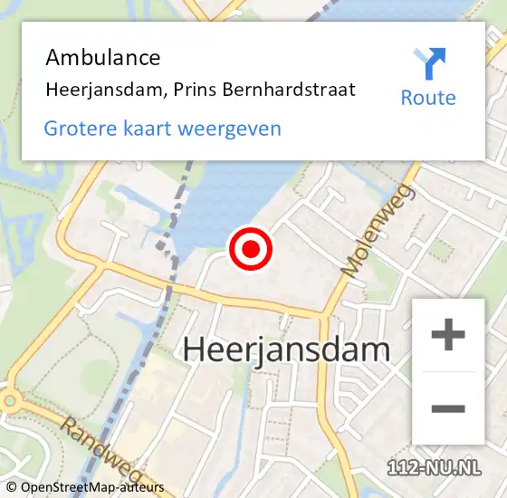 Locatie op kaart van de 112 melding: Ambulance Heerjansdam, Prins Bernhardstraat op 13 oktober 2019 08:46