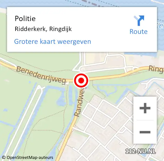 Locatie op kaart van de 112 melding: Politie Ridderkerk, Ringdijk op 13 oktober 2019 15:36