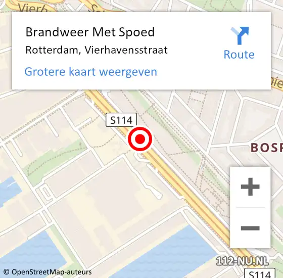Locatie op kaart van de 112 melding: Brandweer Met Spoed Naar Rotterdam, Vierhavensstraat op 13 oktober 2019 17:06