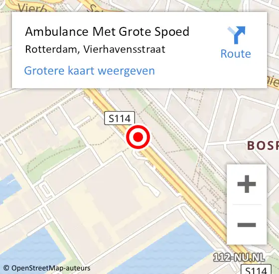 Locatie op kaart van de 112 melding: Ambulance Met Grote Spoed Naar Rotterdam, Vierhavensstraat op 13 oktober 2019 19:00