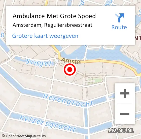 Locatie op kaart van de 112 melding: Ambulance Met Grote Spoed Naar Amsterdam, Reguliersbreestraat op 13 oktober 2019 21:26
