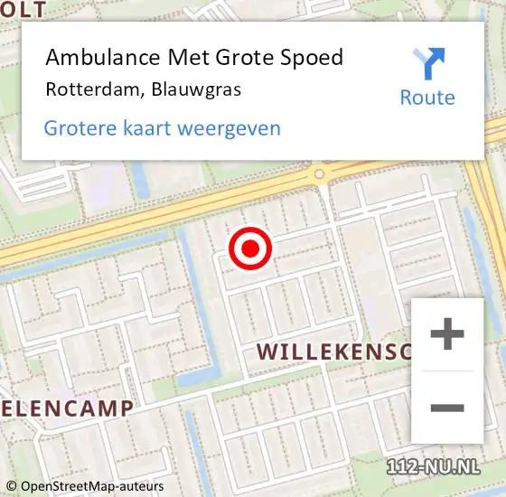Locatie op kaart van de 112 melding: Ambulance Met Grote Spoed Naar Rotterdam, Blauwgras op 14 oktober 2019 04:09