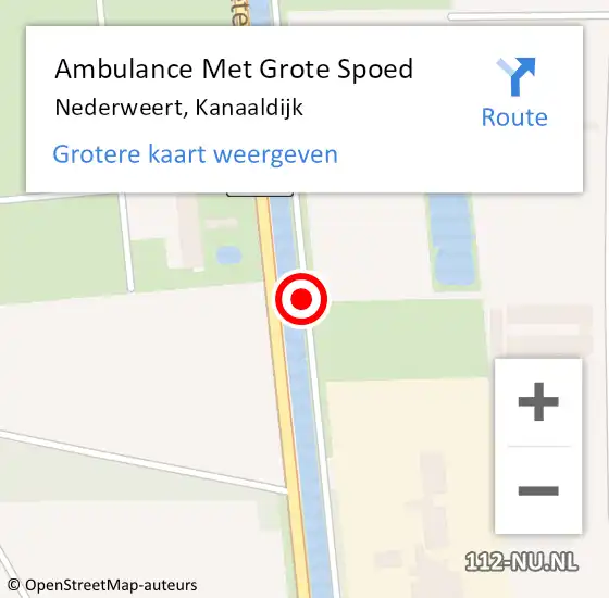 Locatie op kaart van de 112 melding: Ambulance Met Grote Spoed Naar Nederweert, Kanaaldijk op 14 oktober 2019 07:34