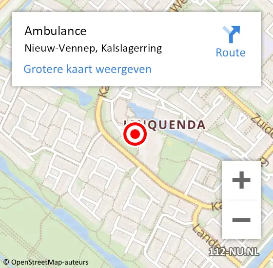 Locatie op kaart van de 112 melding: Ambulance Nieuw-Vennep, Kalslagerring op 14 oktober 2019 08:09