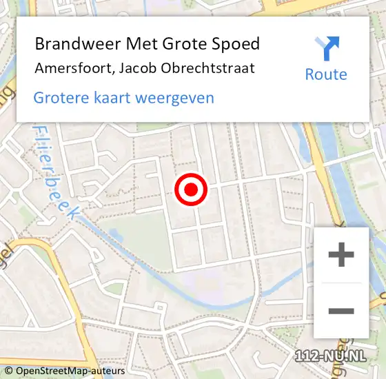Locatie op kaart van de 112 melding: Brandweer Met Grote Spoed Naar Amersfoort, Jacob Obrechtstraat op 14 oktober 2019 09:38