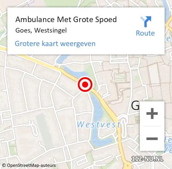 Locatie op kaart van de 112 melding: Ambulance Met Grote Spoed Naar Goes, Westsingel op 14 oktober 2019 10:04