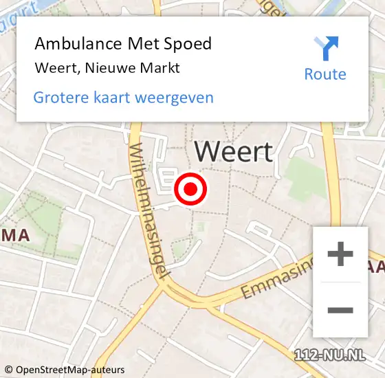 Locatie op kaart van de 112 melding: Ambulance Met Spoed Naar Weert, Nieuwe Markt op 14 oktober 2019 10:06