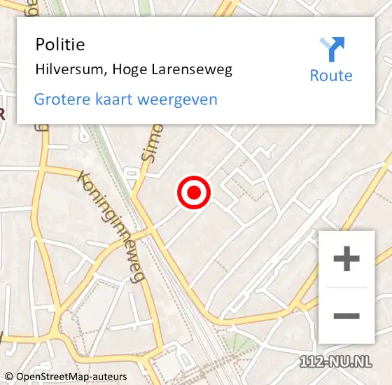Locatie op kaart van de 112 melding: Politie Hilversum, Hoge Larenseweg op 14 oktober 2019 11:05