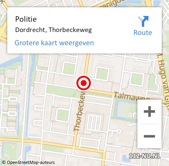 Locatie op kaart van de 112 melding: Politie Dordrecht, Thorbeckeweg op 14 oktober 2019 12:06
