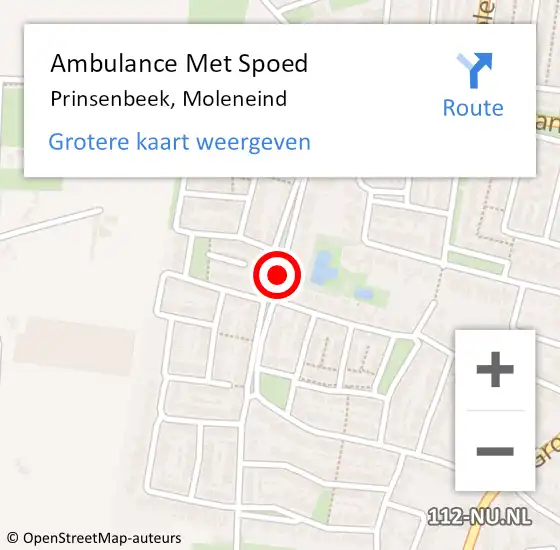 Locatie op kaart van de 112 melding: Ambulance Met Spoed Naar Prinsenbeek, Moleneind op 14 oktober 2019 13:12