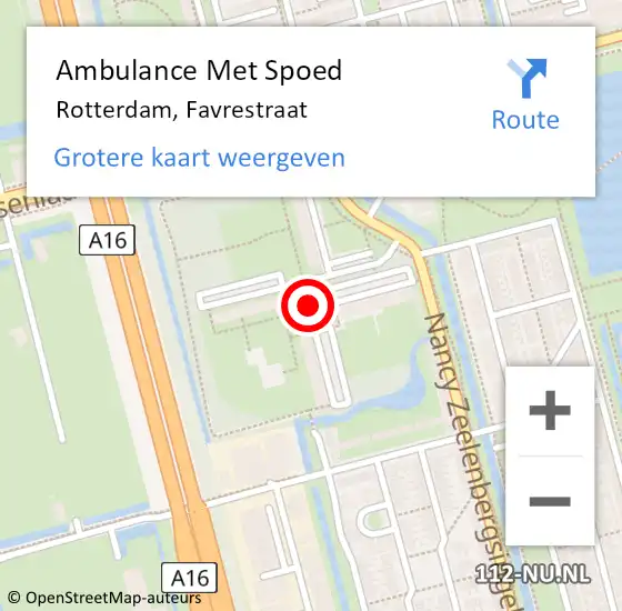 Locatie op kaart van de 112 melding: Ambulance Met Spoed Naar Rotterdam, Favrestraat op 14 oktober 2019 13:32
