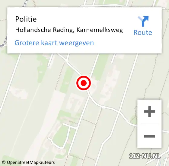 Locatie op kaart van de 112 melding: Politie Hollandsche Rading, Karnemelksweg op 14 oktober 2019 15:58