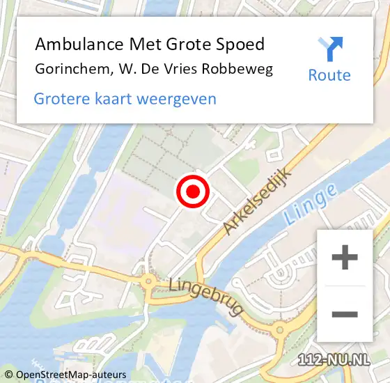 Locatie op kaart van de 112 melding: Ambulance Met Grote Spoed Naar Gorinchem, W. De Vries Robbeweg op 14 oktober 2019 16:07