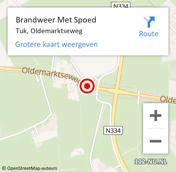 Locatie op kaart van de 112 melding: Brandweer Met Spoed Naar Tuk, Oldemarktseweg op 14 oktober 2019 20:09