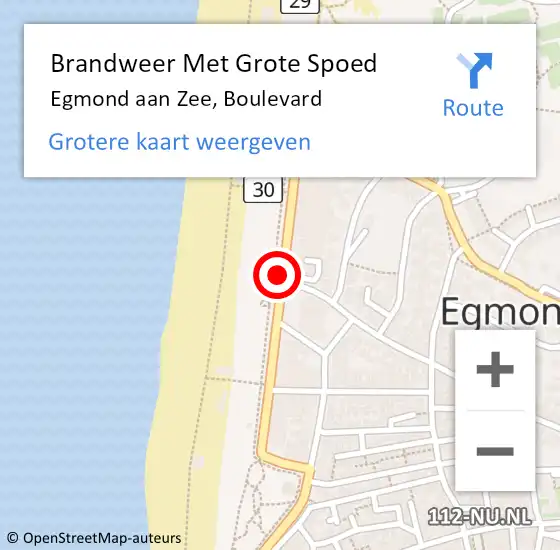 Locatie op kaart van de 112 melding: Brandweer Met Grote Spoed Naar Egmond aan Zee, Boulevard op 14 oktober 2019 22:00
